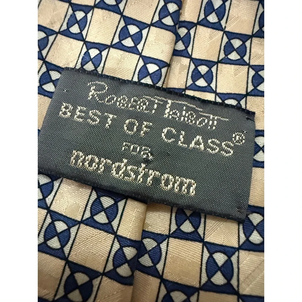 Robert Talbott Best of Class Nordstrom‎ Silk Tie Blue Cream Geometric Hand Sewn